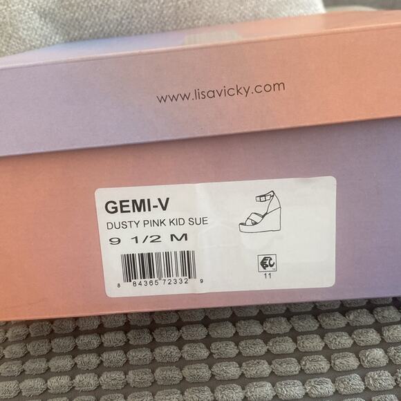 Lisa Vicky Gemi V Dusty Pink Kid Suede Wedge Espadrille Heel Sandal - Picture 7 of 13